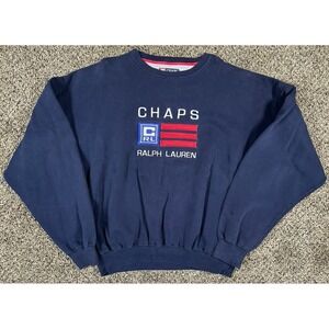 Chaps Ralph Lauren 90s Y2K American Flag Vintage Blue Crewneck Sweatshirt 2XL